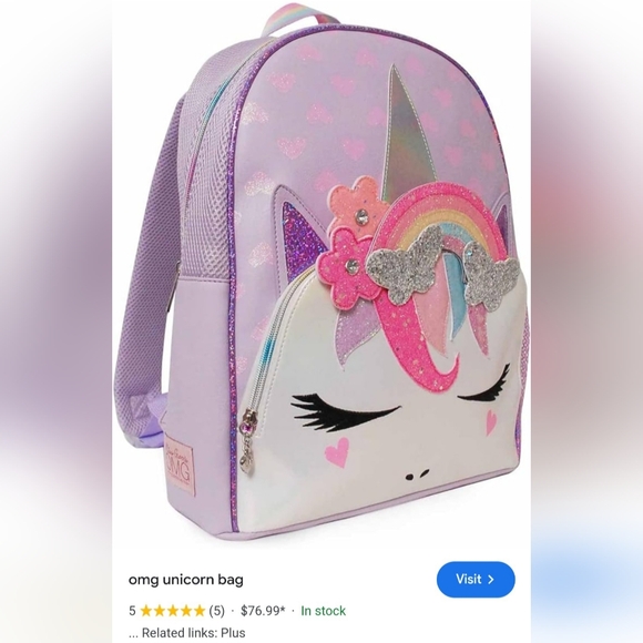 OMG Miss Gwen Unicorn Small/Mini Backpack Glitter Pink 9"×10"×3" - Picture 15 of 15